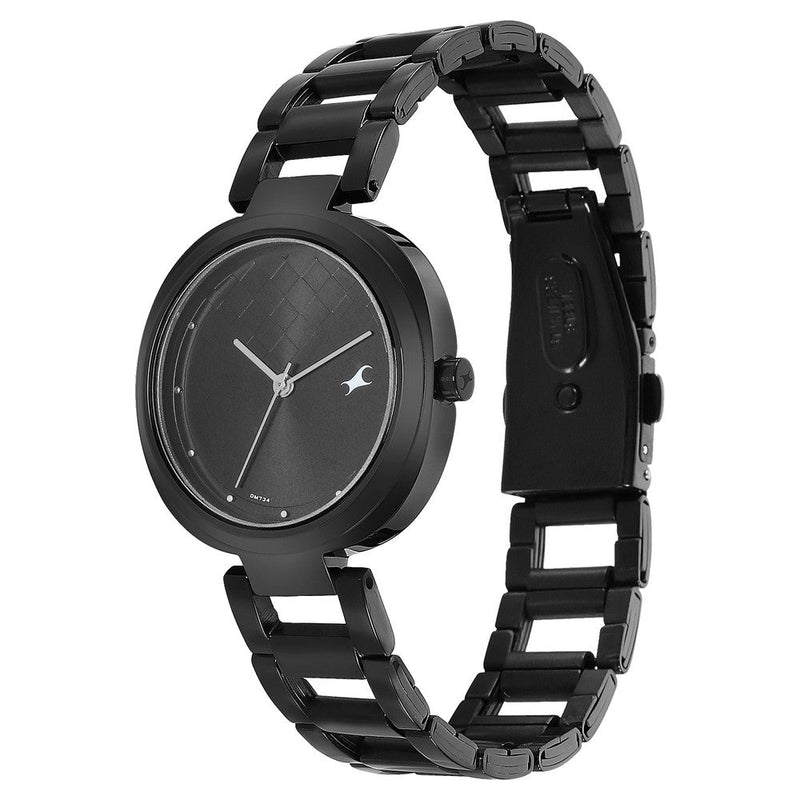 Fastrack Stunners Quartz Analog Black Dial Stainless Steel Strap Watch for Girls