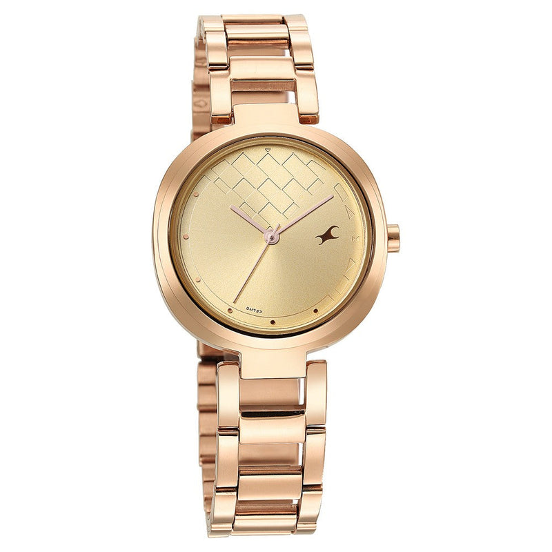 Fastrack Stunners Quartz Analog Golden Dial Stainless Steel Strap Watch for Girls