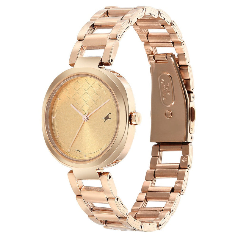 Fastrack Stunners Quartz Analog Golden Dial Stainless Steel Strap Watch for Girls