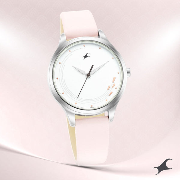 Fastrack Stunners Quartz Analog White Dial Leather Strap Watch for Girls