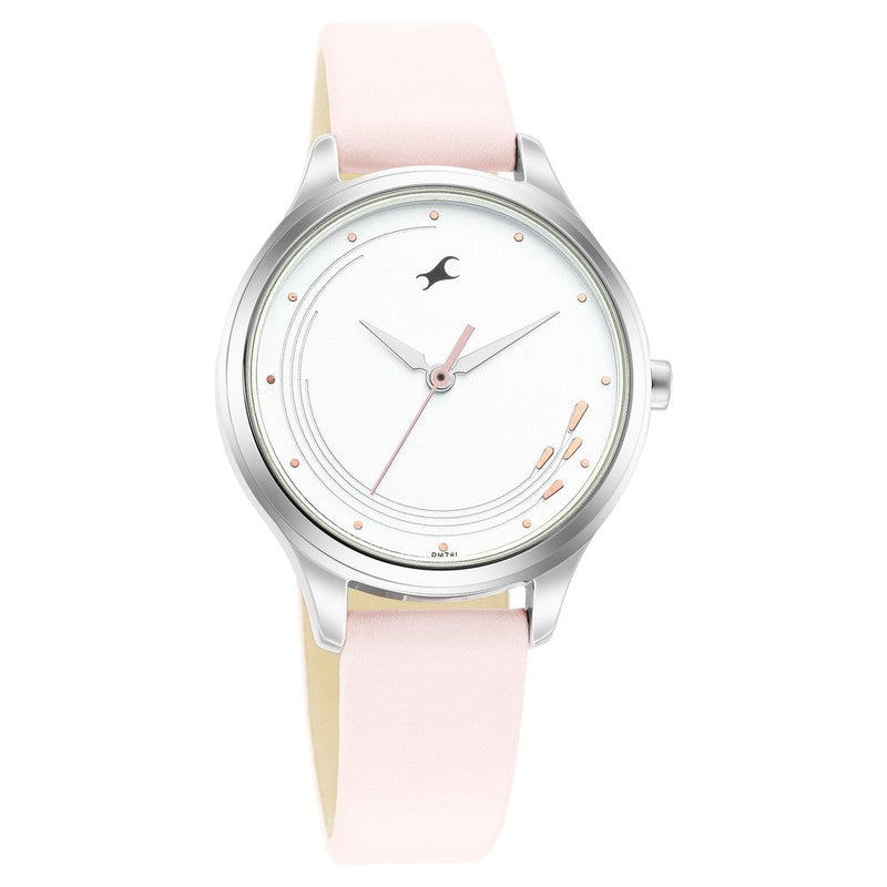 Fastrack Stunners Quartz Analog White Dial Leather Strap Watch for Girls