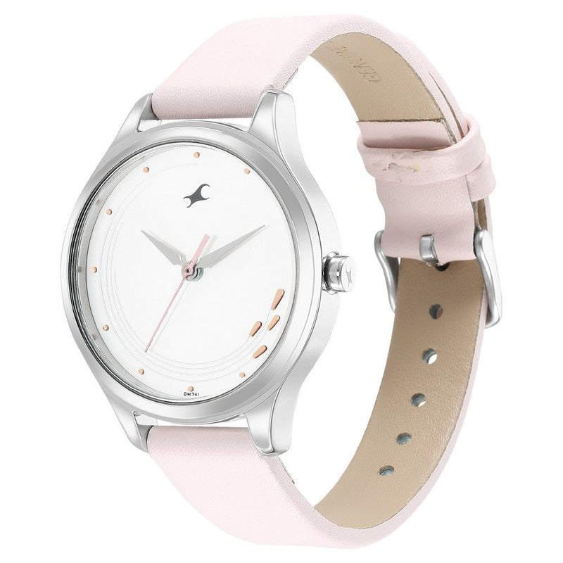 Fastrack Stunners Quartz Analog White Dial Leather Strap Watch for Girls