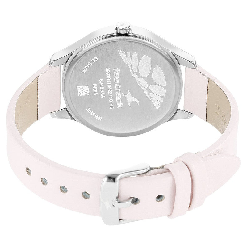 Fastrack Stunners Quartz Analog White Dial Leather Strap Watch for Girls