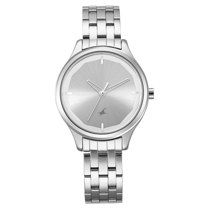 Fastrack Stunners Quartz Analog Silver Dial Metal Strap Watch for Girls