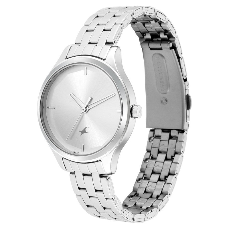 Fastrack Stunners Quartz Analog Silver Dial Metal Strap Watch for Girls