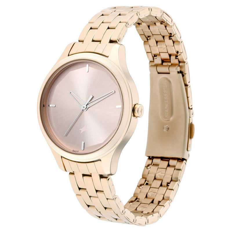 Fastrack Stunners Quartz Analog Rose gold Dial Metal Strap Watch for Girls