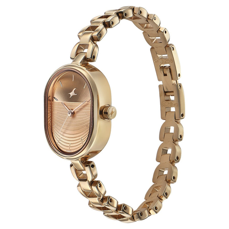 Fastrack Style Up Golden Dial Metal Strap Watch for Girls