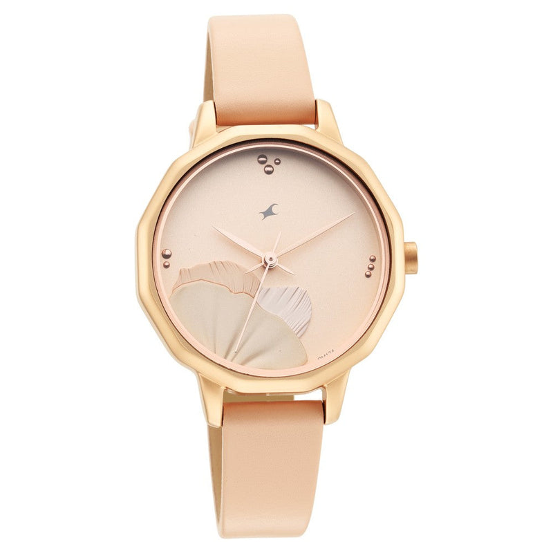 Fastrack Uptown Retreat Quartz Analog Rose Gold Dial Leather Strap Watch for Girls