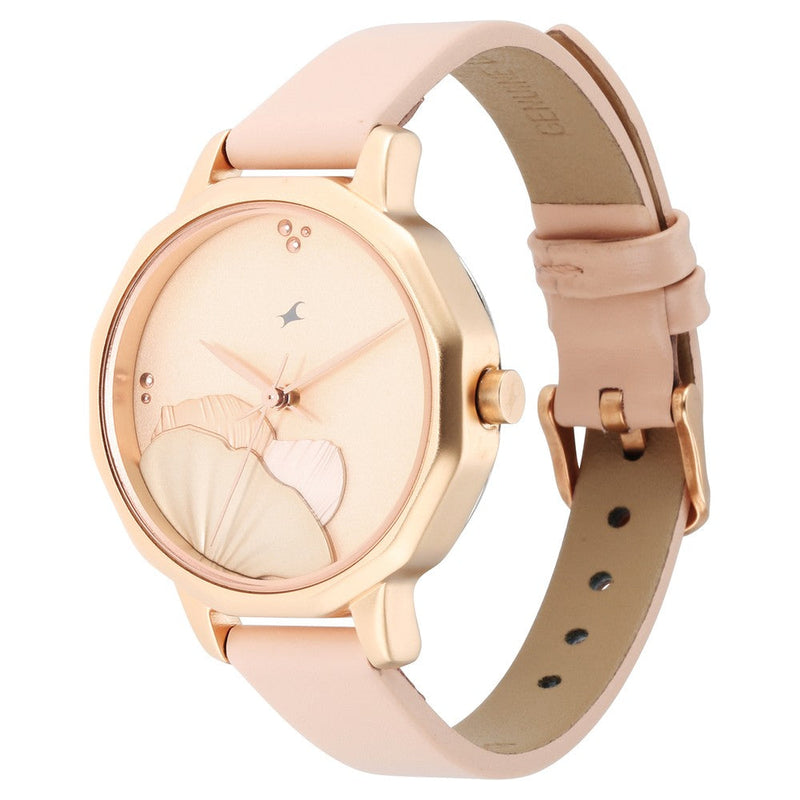 Fastrack Uptown Retreat Quartz Analog Rose Gold Dial Leather Strap Watch for Girls