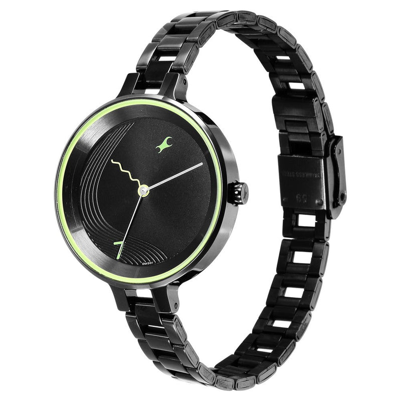 Fastrack Stunners Quartz Analog Black Dial Metal Strap Watch for Girls