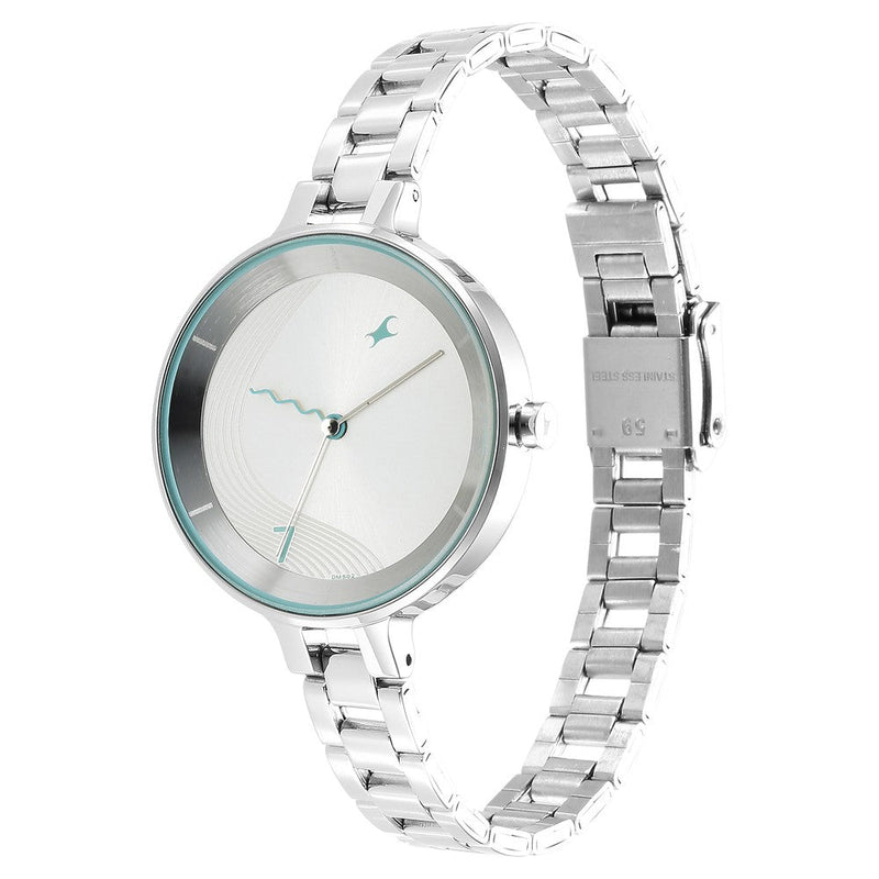 Fastrack Stunners Quartz Analog Silver Dial Metal Strap Watch for Girls