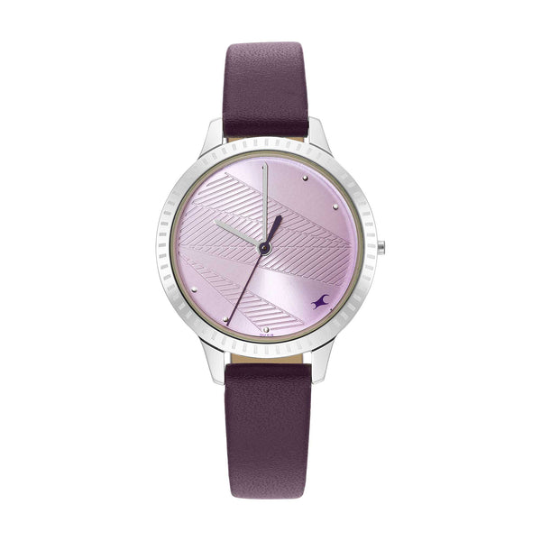 Fastrack Stunners Quartz Analog Purple Dial Leather Strap Watch for Girls