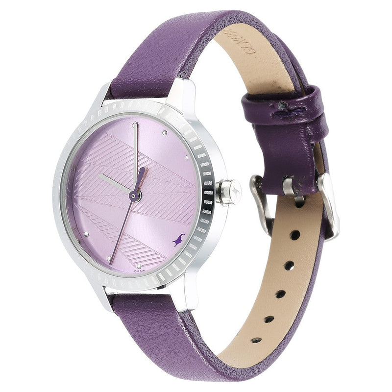 Fastrack Stunners Quartz Analog Purple Dial Leather Strap Watch for Girls