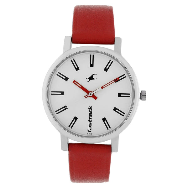 Fastrack Quartz Analog White Dial Leather Strap Watch for Girls