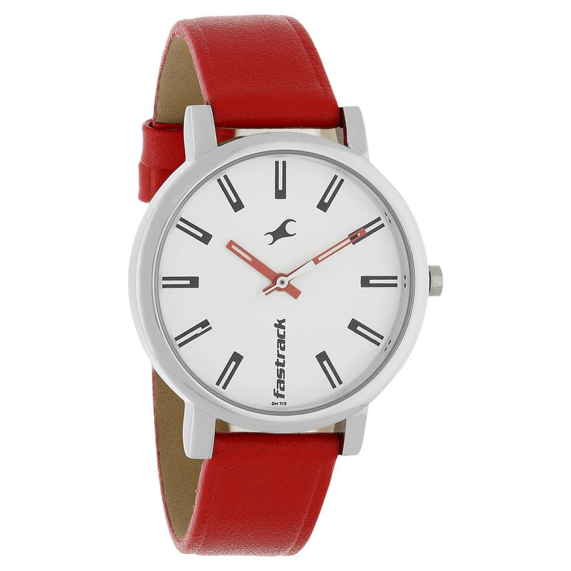 Fastrack Quartz Analog White Dial Leather Strap Watch for Girls