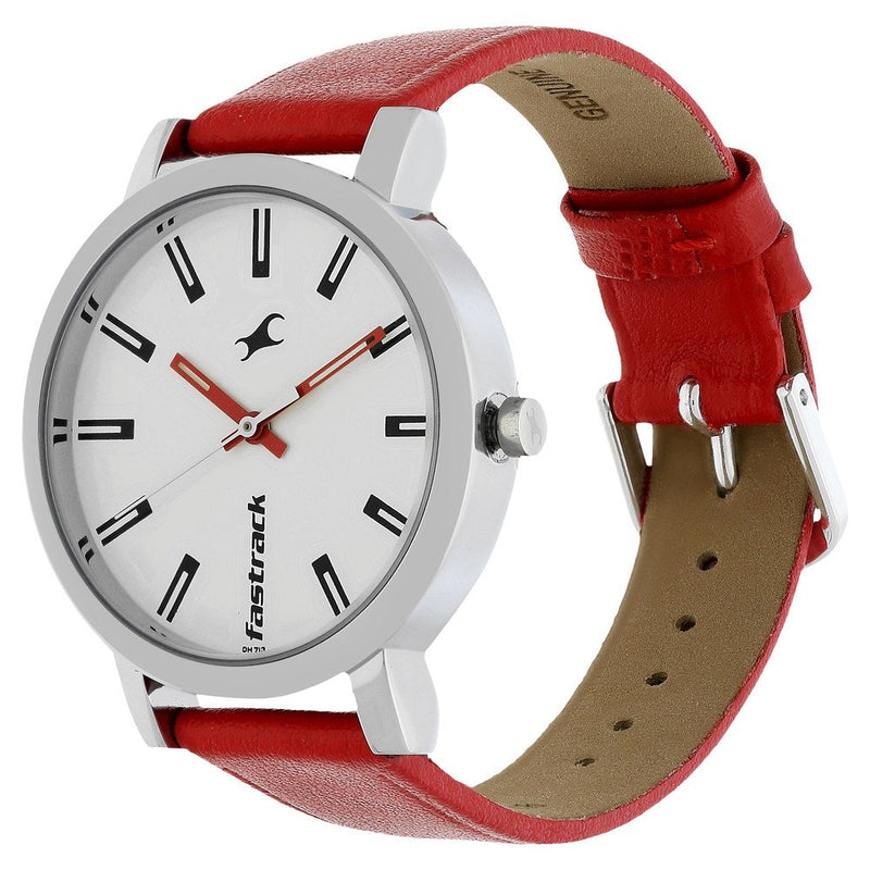 Fastrack Quartz Analog White Dial Leather Strap Watch for Girls