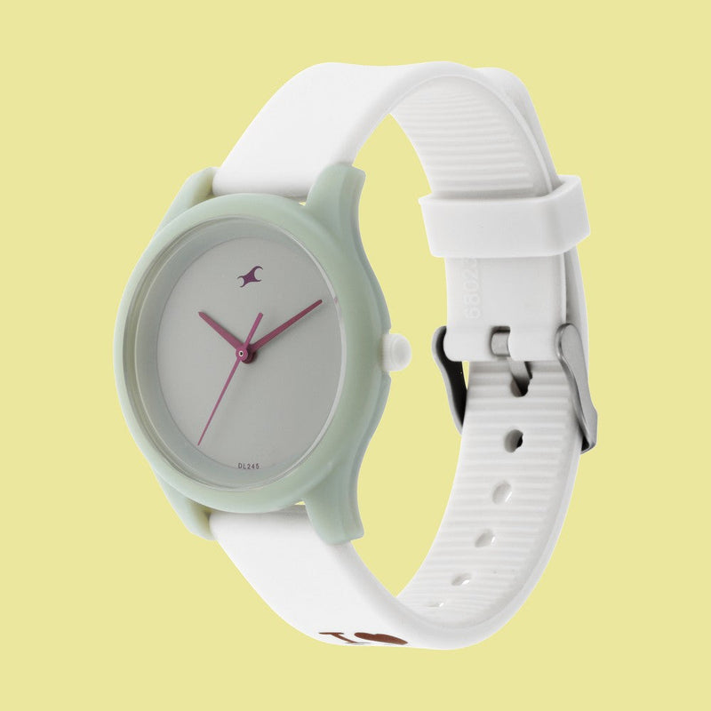 Fastrack Monochrome Quartz Analog Grey Dial Silicone Strap Watch for Girls