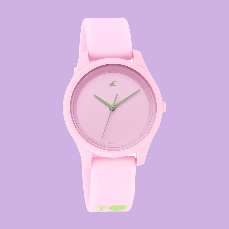 Fastrack Girls Trendy Upgrade: Pink Dial Watch with Contrast Accents