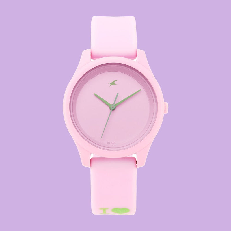 Fastrack Girls Trendy Upgrade: Pink Dial Watch with Contrast Accents