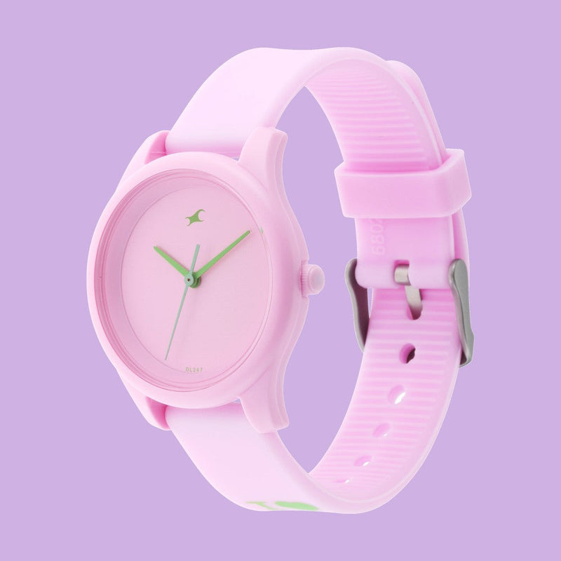 Fastrack Girls Trendy Upgrade: Pink Dial Watch with Contrast Accents