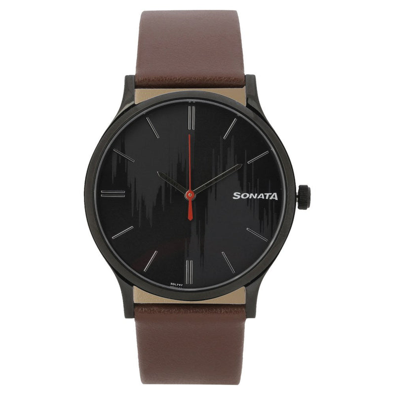 Knot Grey Dial Leather Strap Watch for Men