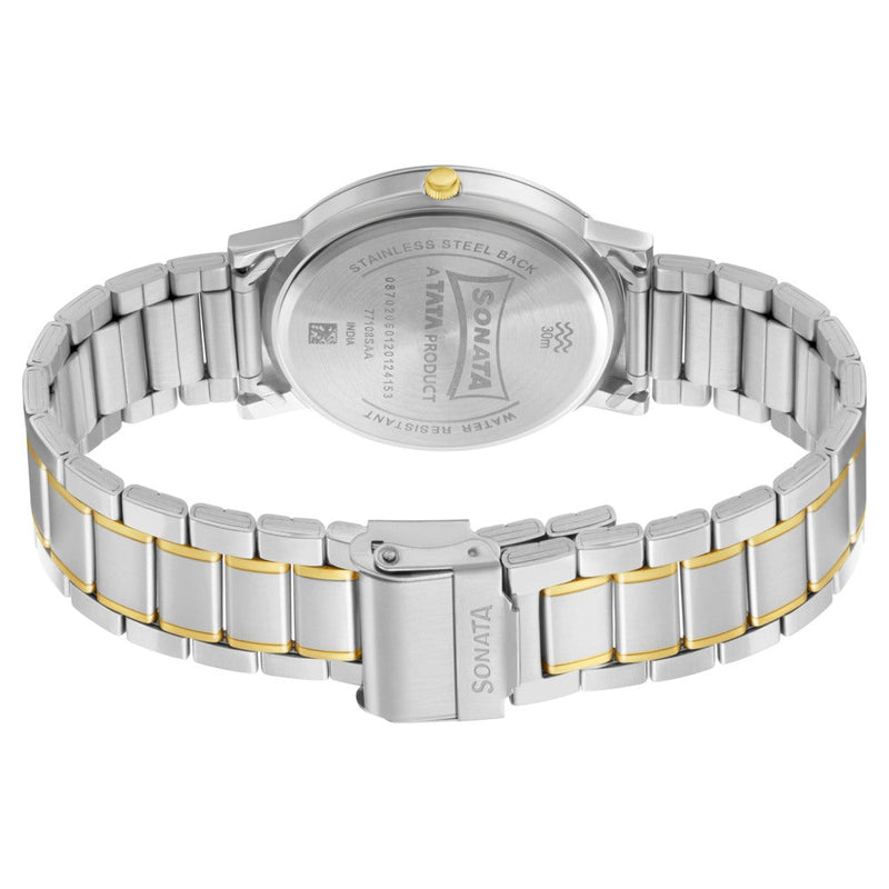 Sonata Quartz Analog Champagne Dial Stainless Steel Strap Watch for Men