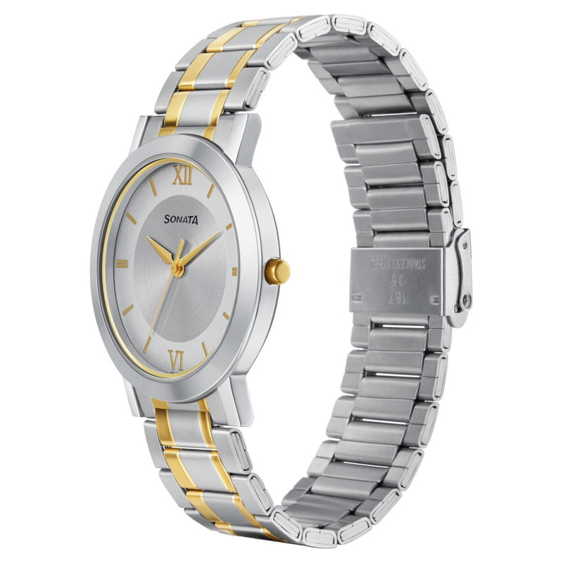 Sonata Quartz Analog with Date Grey Dial Stainless Steel Strap Watch for Men