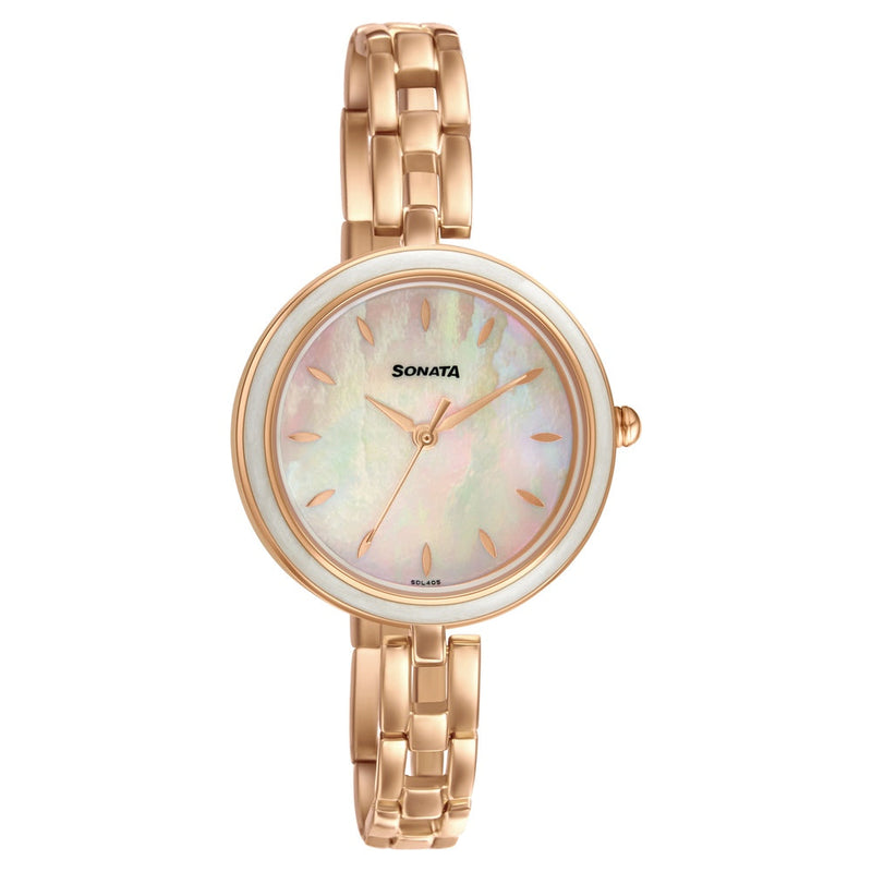 Sonata Wedding Mother of Pearl Dial Women Watch With Metal Strap