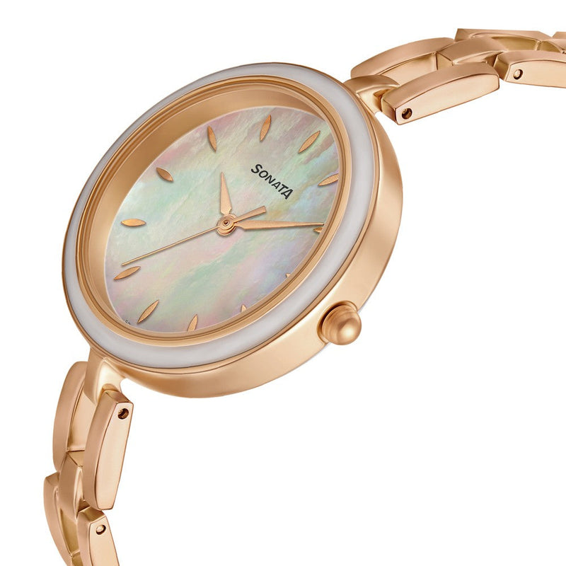 Sonata Wedding Mother of Pearl Dial Women Watch With Metal Strap