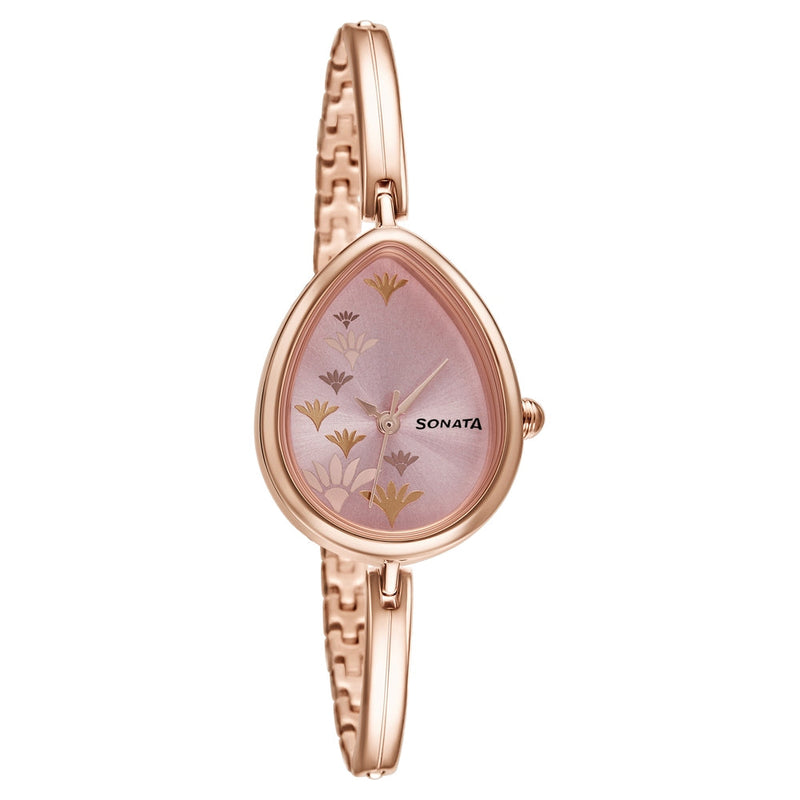 Sonata Wedding Pink Dial Women Watch With Metal Strap