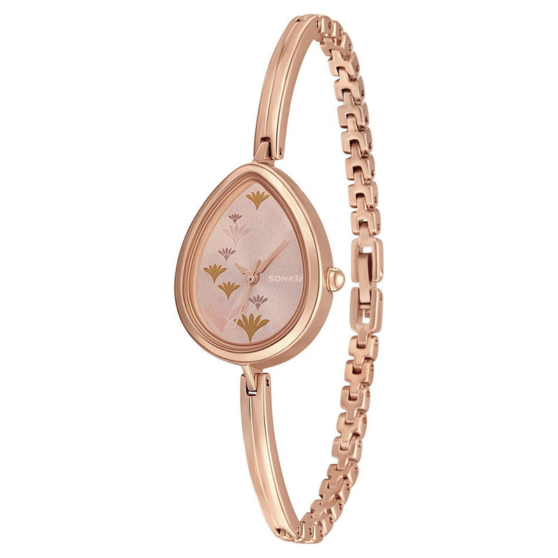 Sonata Wedding Pink Dial Women Watch With Metal Strap