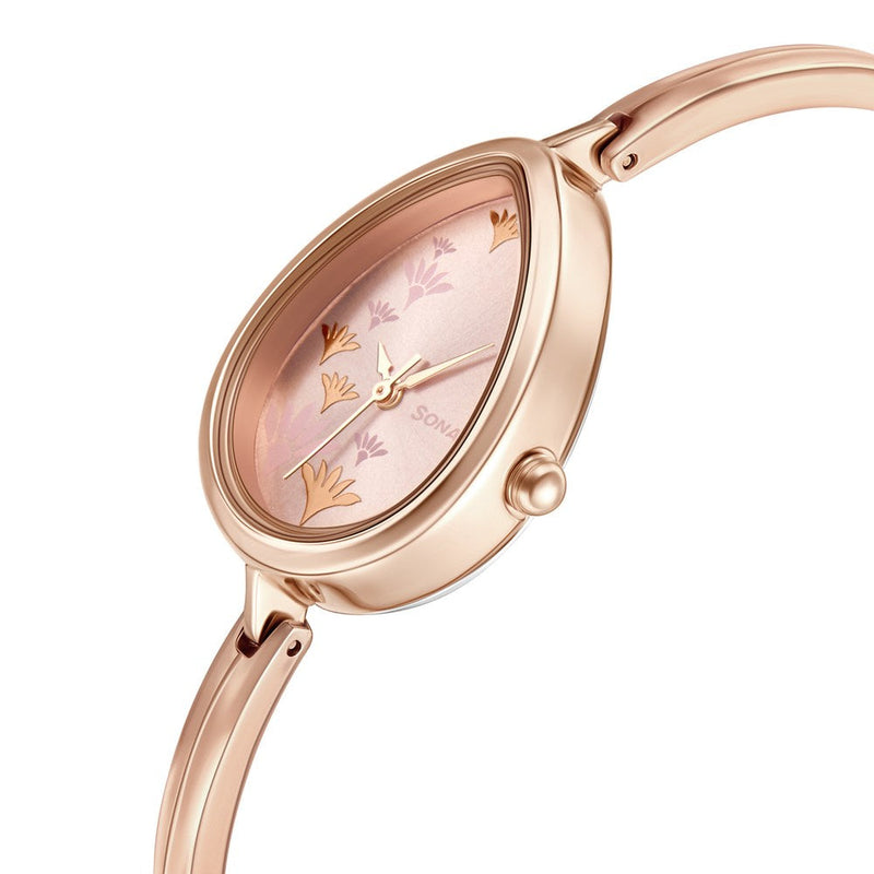 Sonata Wedding Pink Dial Women Watch With Metal Strap