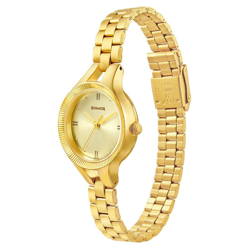 Sonata Gold Edit Champagne Dial Women Watch With Stainless Steel Strap