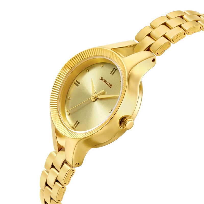 Sonata Gold Edit Champagne Dial Women Watch With Stainless Steel Strap