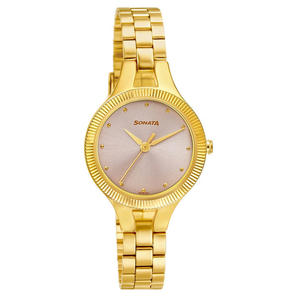 Sonata Gold Edit Pink Dial Women Watch With Stainless Steel Strap