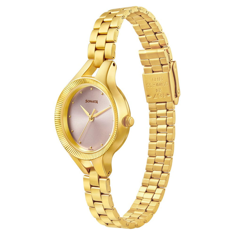 Sonata Gold Edit Pink Dial Women Watch With Stainless Steel Strap