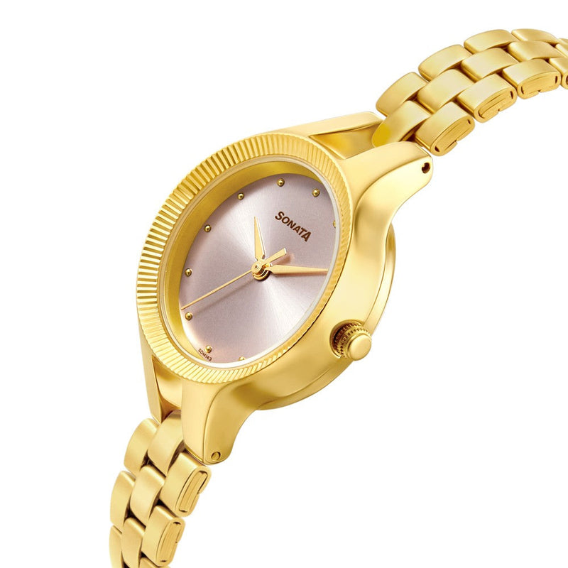 Sonata Gold Edit Pink Dial Women Watch With Stainless Steel Strap