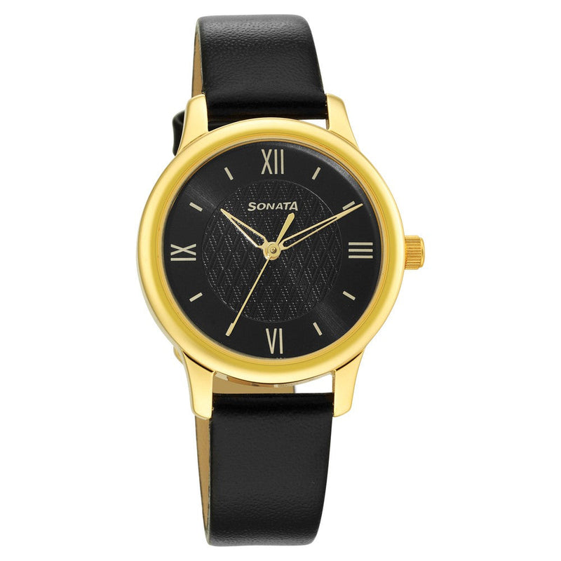 ClassicåÊGold Black Dial Leather Strap Watch for Women