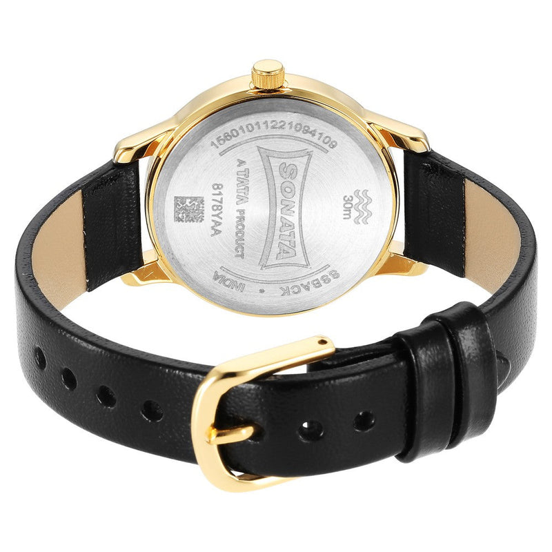 ClassicåÊGold Black Dial Leather Strap Watch for Women