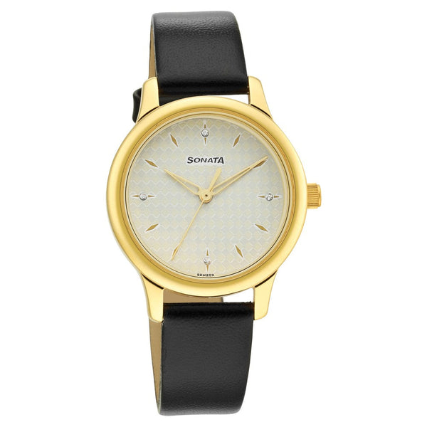 ClassicåÊGold White Dial Leather Strap Watch for Women