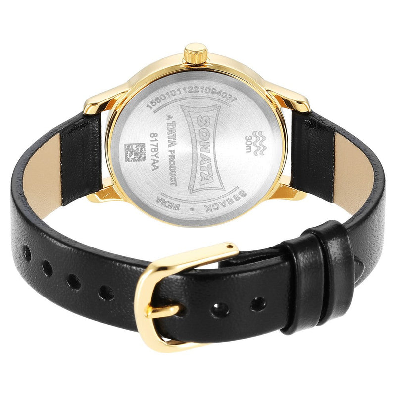 ClassicåÊGold White Dial Leather Strap Watch for Women