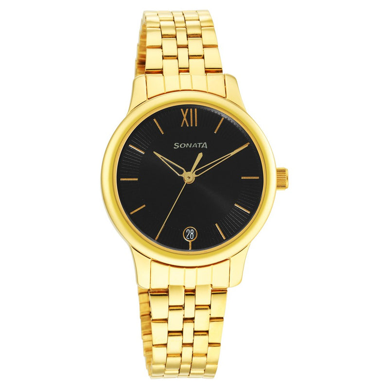 ClassicåÊGold Black Dial Metal Strap Watch for Women