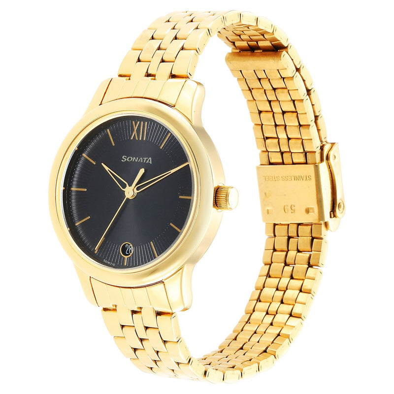 ClassicåÊGold Black Dial Metal Strap Watch for Women