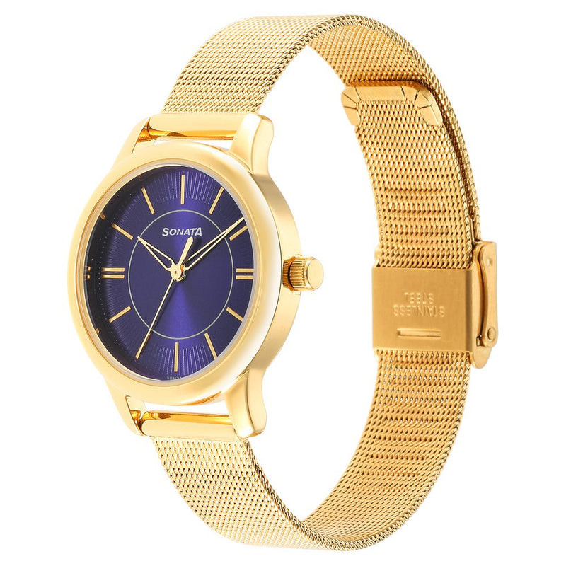 ClassicåÊGold Blue Dial Metal Strap Watch for Women