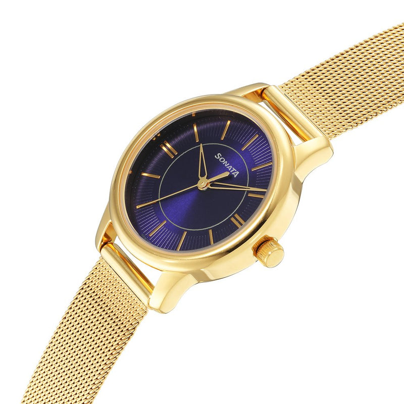 ClassicåÊGold Blue Dial Metal Strap Watch for Women