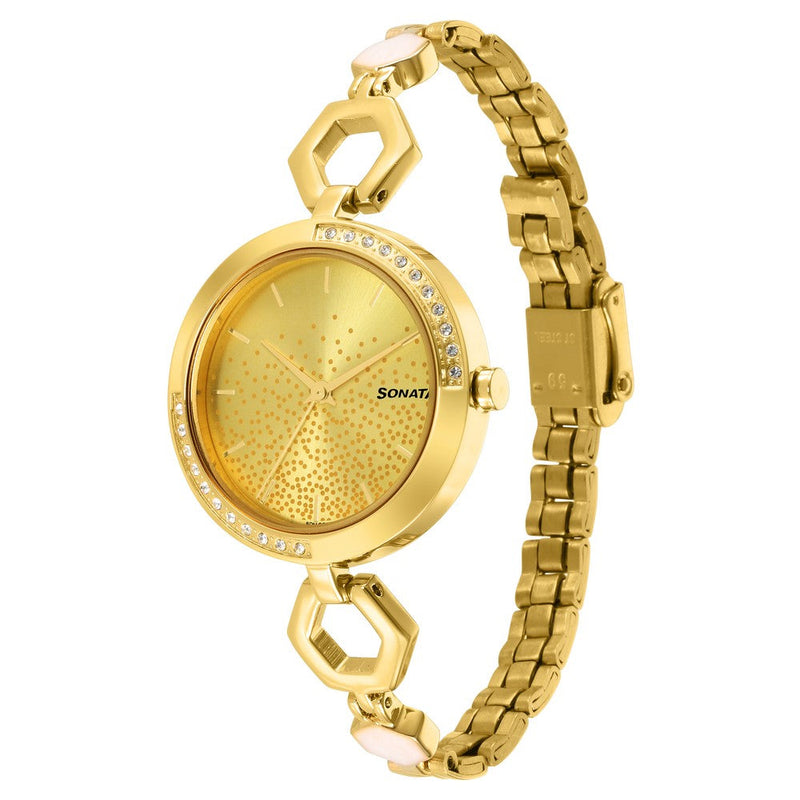 Utsav Champagne Dail Yellow Bi Metal Strap Watch for Women