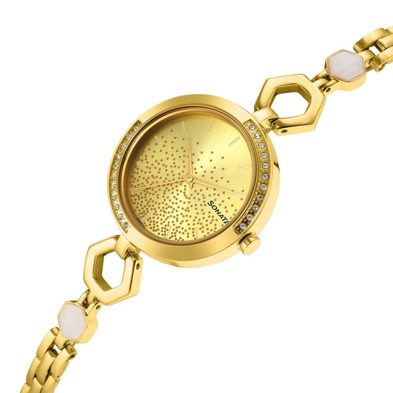 Utsav Champagne Dail Yellow Bi Metal Strap Watch for Women