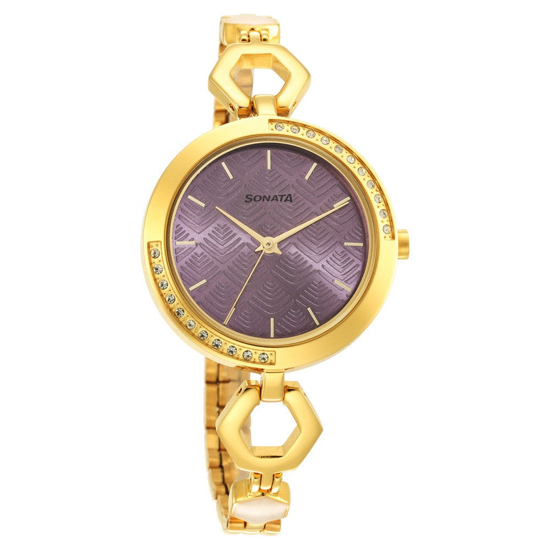 Utsav Purple Dial Yellow Bi Metal Strap Watch for Women