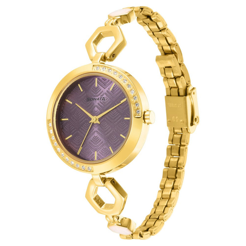 Utsav Purple Dial Yellow Bi Metal Strap Watch for Women