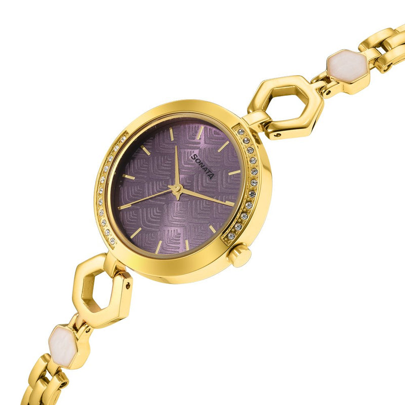 Utsav Purple Dial Yellow Bi Metal Strap Watch for Women